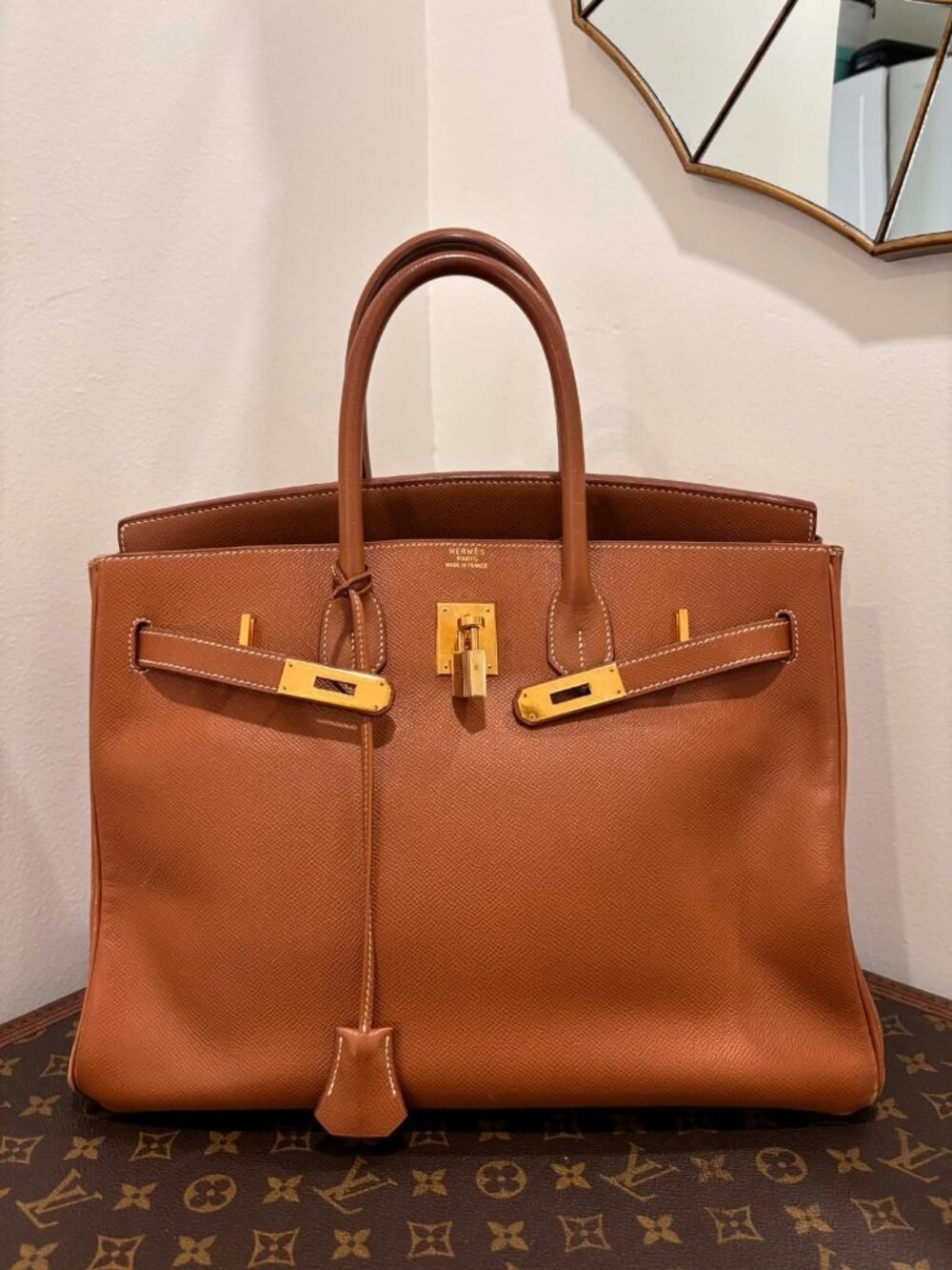 Authentic HERMÈS 35 BIRKIN COURCHEVEL GOLD LEATHER/GOLD HARDWARE